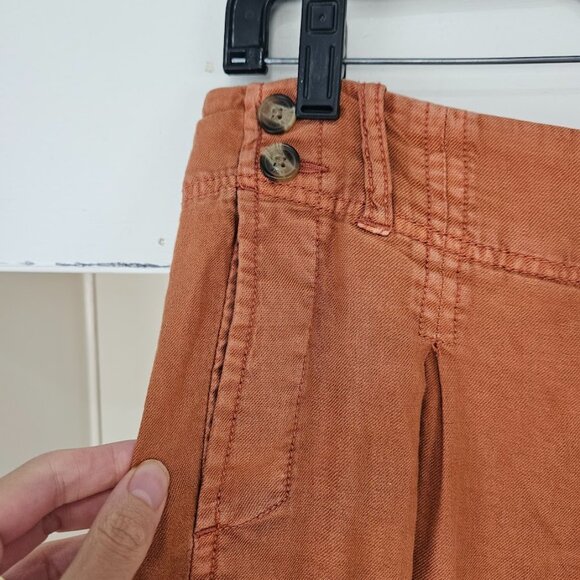 American Eagle Orange Wide Leg Trousers Pants High Waisted Rust Linen Women's 10 - Picture 4 of 10